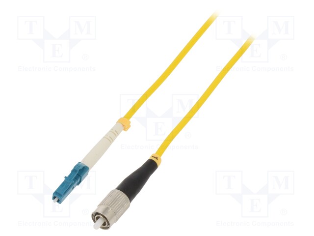 Fiber patch cord; FC/UPC,LC/UPC; 15m; LSZH; yellow; Wire dia: 3mm