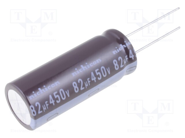 Capacitor: electrolytic; THT; 82uF; 450VDC; Ø16x40mm; Pitch: 7.5mm