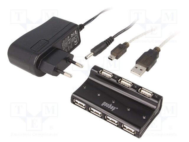 Hub USB; USB 1.1,USB 2.0; black; Number of ports: 7; 480Mbps; 0.4m