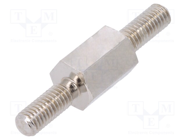 Screwed spacer sleeve; 8mm; Ext.thread: M3; hexagonal; brass