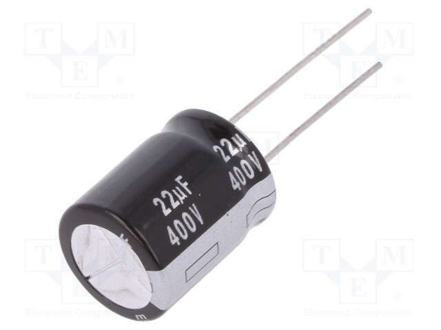 Capacitor: electrolytic; THT; 22uF; 400VDC; Ø16x20mm; Pitch: 7.5mm