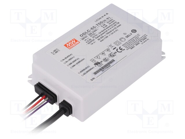 Power supply: switched-mode; LED; 65W; 69÷93VDC; 700mA; 180÷295VAC