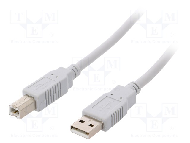 Cable; USB 2.0; USB A plug,USB B plug; 2m; light grey