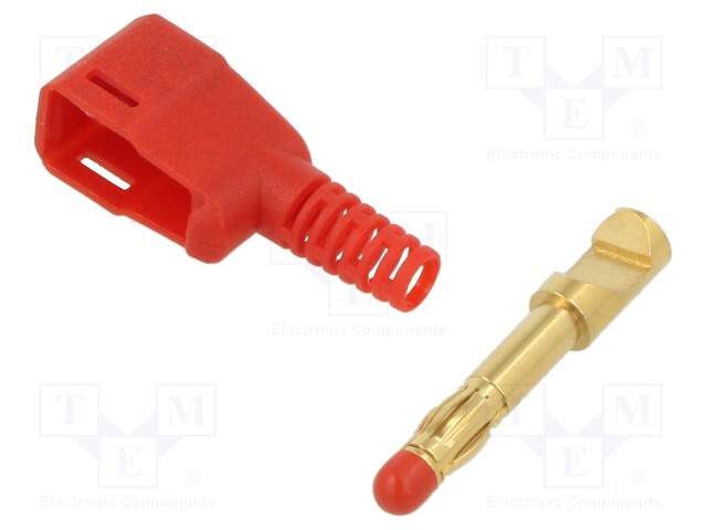 Plug; 4mm banana; 32A; red; gold-plated; Insulation: polyamide