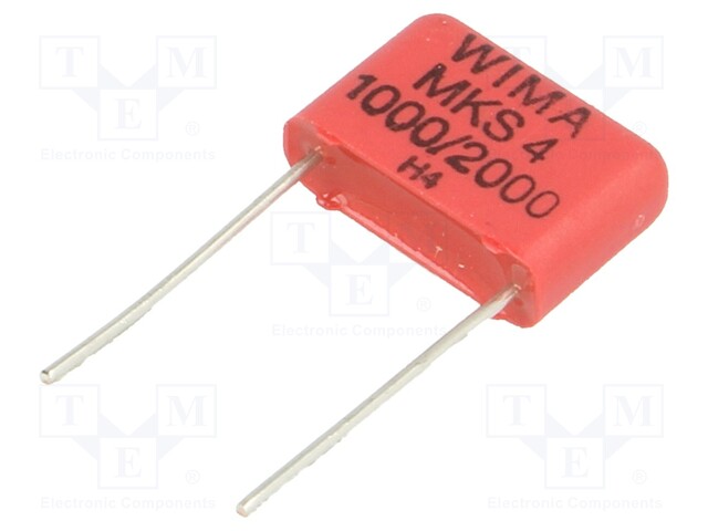 Capacitor: polyester; 1nF; 400VAC; 2kVDC; Pitch: 10mm; ±5%; 4x9x13mm