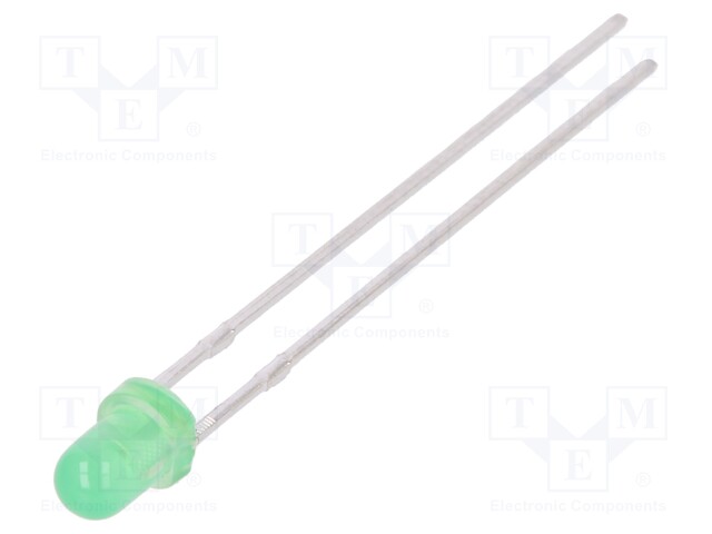 LED; 3mm; green; 12÷25mcd; 60°; Front: convex; No.of term: 2