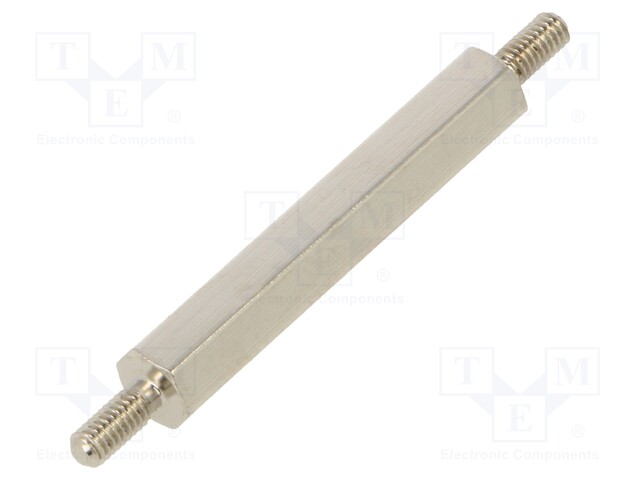 Screwed spacer sleeve; 30mm; Ext.thread: M2,5; hexagonal; brass