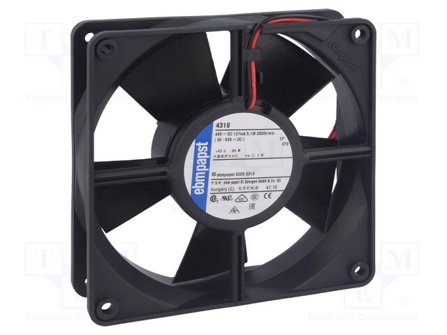 Fan: DC; axial; 48VDC; 119x119x32mm; 170m3/h; 45dBA; ball bearing