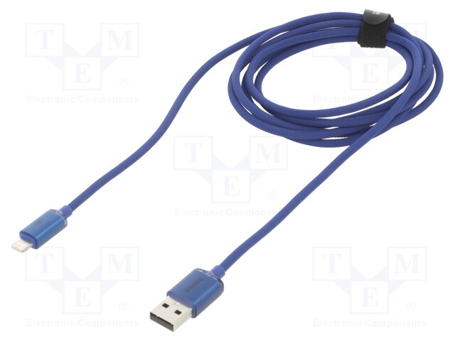 Cable; USB 2.0; Apple Lightning plug,USB A socket; 2m; blue; 2.4A