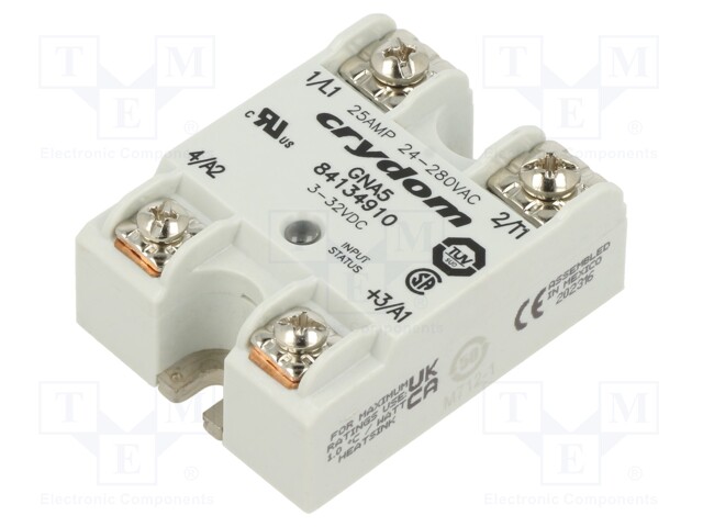 Relay: solid state; Ucntrl: 3÷32VDC; 25A; 24÷280VAC; Series: GN