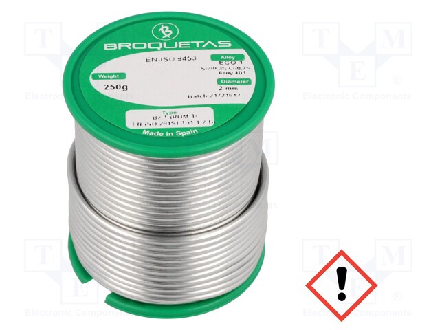 Soldering wire; Sn99,3Cu0,7; 2mm; 0.25kg; lead free; Package: reel