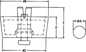 Quick mounting foot; black; polyetylene; A: 8.1mm; B: 20mm; C: 18mm