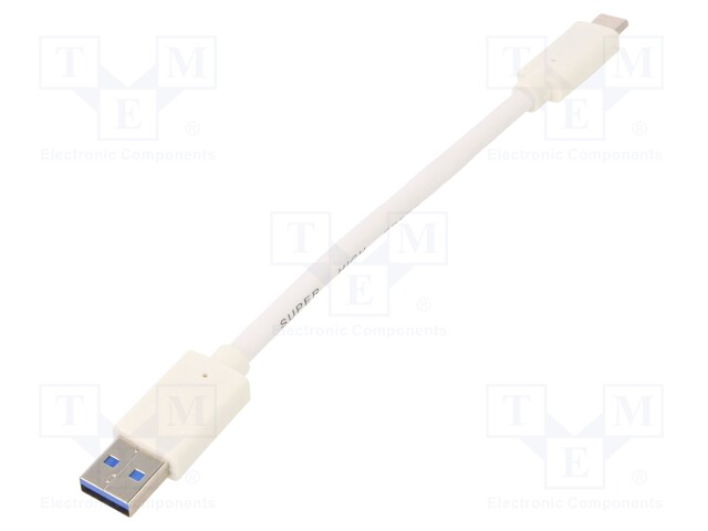 Cable; USB 3.0; USB A plug,USB C plug; gold-plated; 0.1m; white