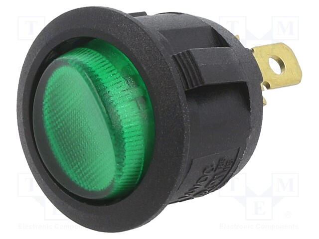 ROCKER; SPST; Pos: 2; OFF-ON; 20A/14VDC; green; LED; Rcont max: 50mΩ