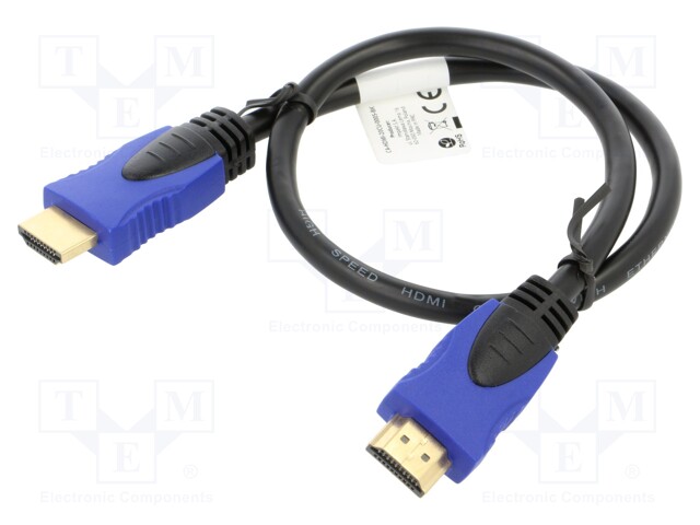 Cable; HDMI 2.0; HDMI plug,both sides; PVC; 0.5m; black; 30AWG