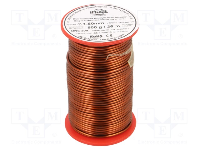 Coil wire; single coated enamelled; 1.6mm; 500g; -65÷200°C