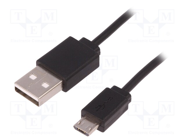 Cable; USB 2.0; USB A plug,USB B micro plug; 1m; black