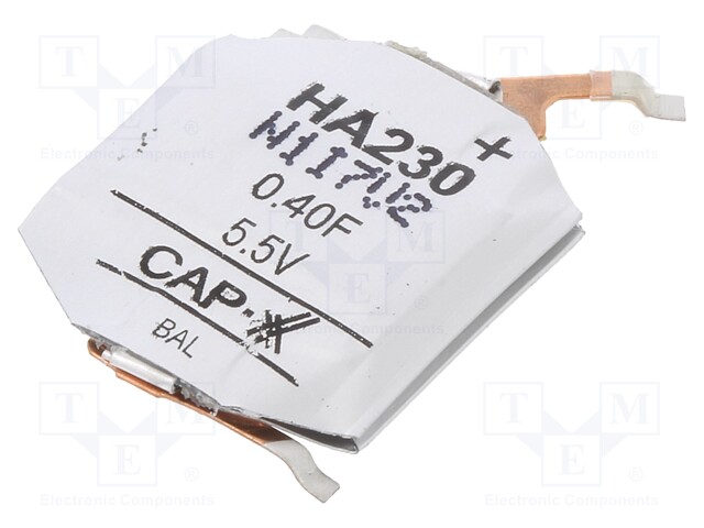 Capacitor: electrolytic; SMD; 0.4F; 5.5VDC; 20x18x3.8mm; ±20%; 30A