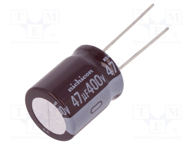 Capacitor: electrolytic; THT; 47uF; 400VDC; Ø16x20mm; Pitch: 7.5mm