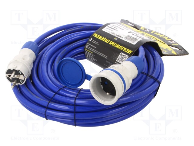 Extension lead; Sockets: 1; PUR; blue; 3x2,5mm2; 15m; 16A