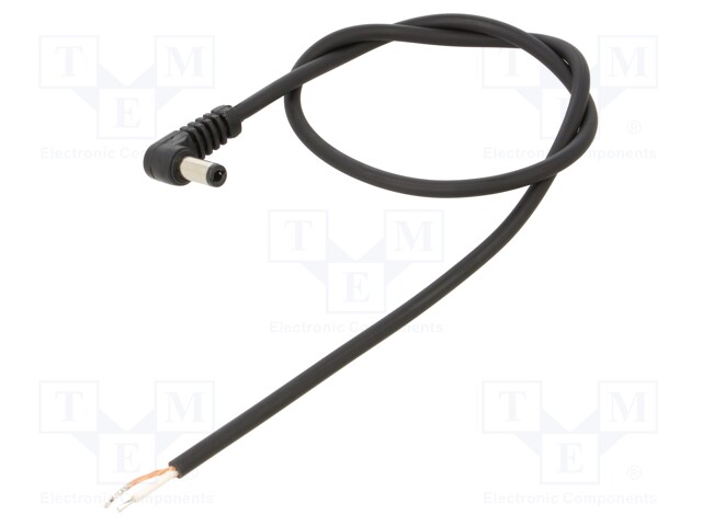 Cable; wires,DC 5,5/2,5 plug; angled; 0.75mm2; black; 0.5m