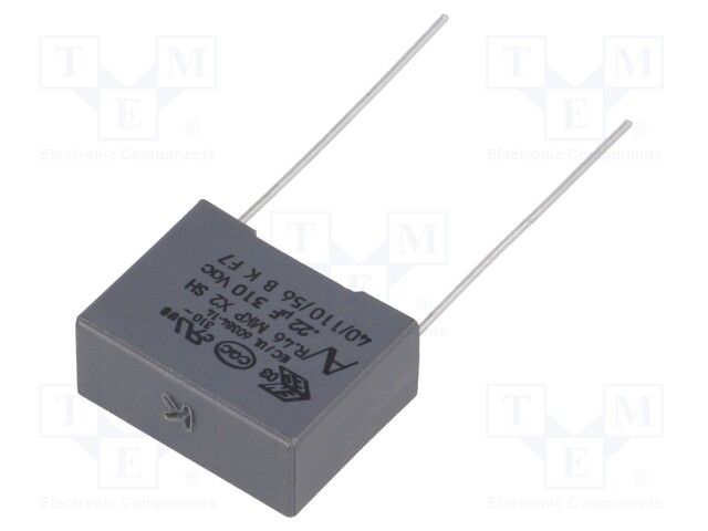 Capacitor: polypropylene; X2; 220nF; 15mm; ±10%; 18x7.5x13.5mm