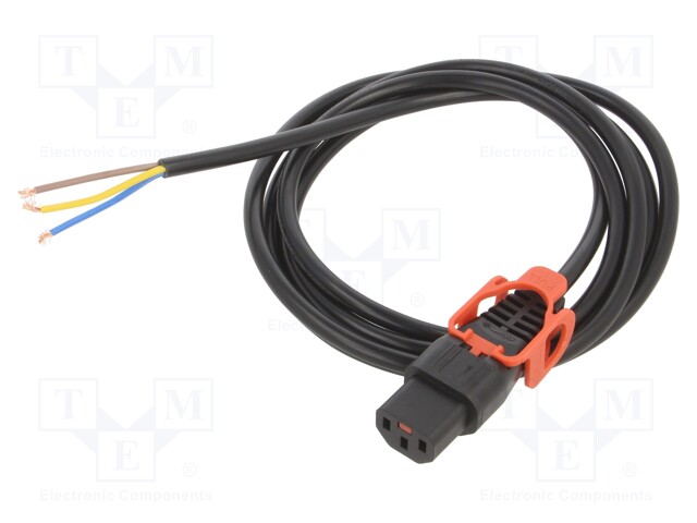 Cable; IEC C13 female,wires; 2m; with IEC LOCK+ locking; black