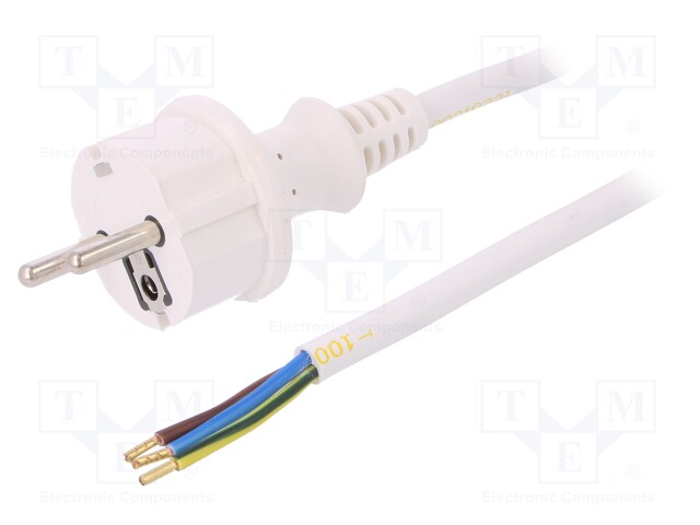 Cable; SCHUKO plug,CEE 7/7 (E/F) plug,wires; 2m; white; PVC; 16A