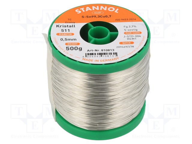 Soldering wire; Sn99Cu1; 500um; 0.5kg; lead free; Package: reel