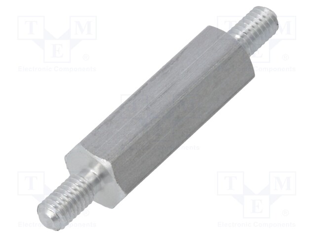 Screwed spacer sleeve; 18mm; Ext.thread: M3; hexagonal; aluminium