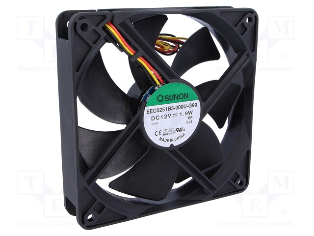 Fan: DC; axial; 12VDC; 120x120x25mm; 127.5m3/h; 34dBA; ball bearing