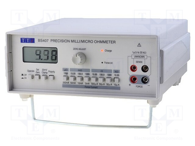 Milli-ohm meter; LCD 3,5 digit; 2m/20m/200m/2/20/200/2k/20kΩ