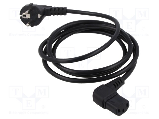 Cable; CEE 7/7 (E/F) plug angled,IEC C13 female 90°; PVC; 2m