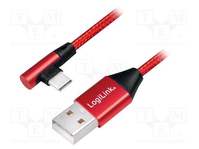 Cable; USB 2.0; USB A plug,USB C angled plug; 1m; red