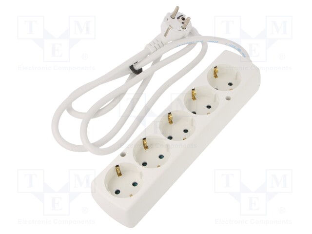 Extension lead; Schuko; Sockets: 5; white; 3x1,5mm2; 1.5m; 16A