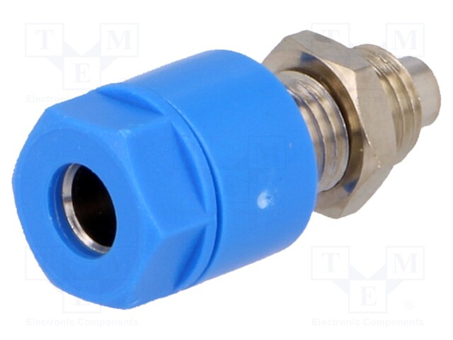 Socket; 4mm banana; 36A; 30VAC; 60VDC; Cutout: Ø6mm; blue; insulated