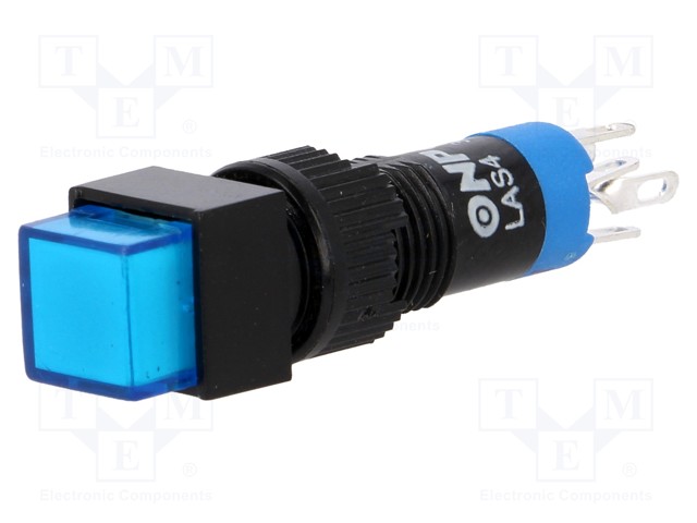 Switch: push-button; Pos: 2; SPDT; 0.5A/250VAC; 1A/24VDC; blue; blue