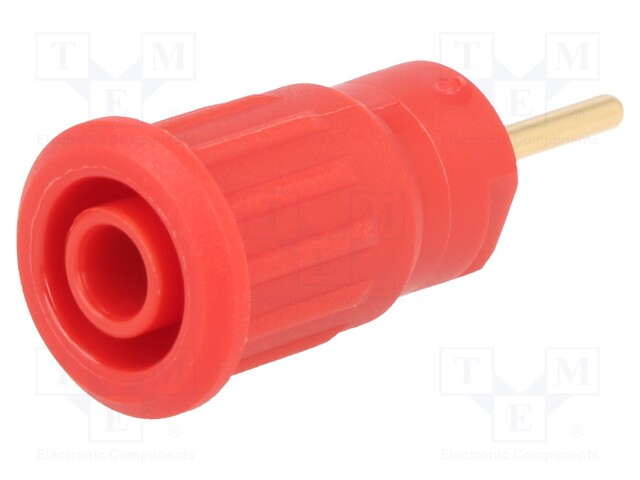 Socket; 4mm banana; 24A; 1kV; red; gold-plated; on panel; insulated