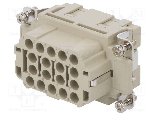 Connector: HDC; contact insert; female; DEE; PIN: 18; 18+PE; crimped