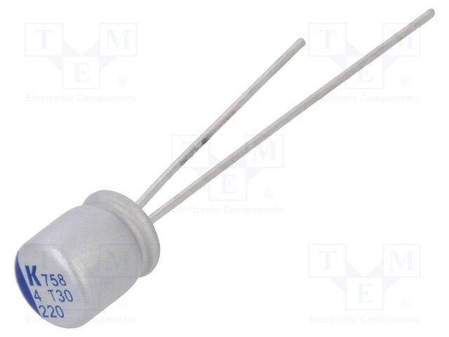 Capacitor: polymer; 220uF; 4VDC; ESR: 20mΩ; A758; THT; ±20%; 5000h