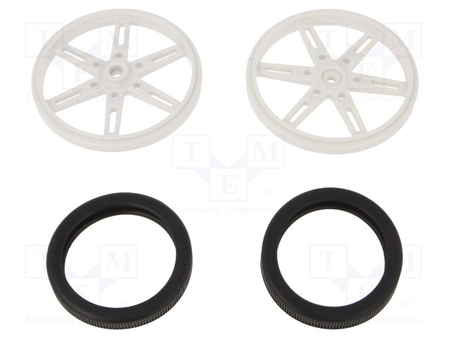 Wheel; white; Shaft: knurled; Pcs: 2; push-in,screw; Ø: 70mm; W: 8mm