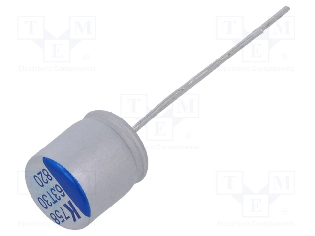Polymer Aluminium Electrolytic Capacitor, 820 µF, 6.3 V, Radial Leaded, A758 Series, 0.013 ohm