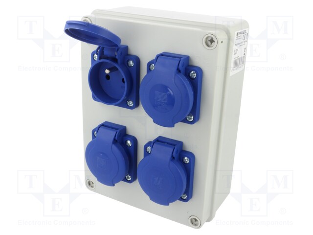 Electric switchboard; IP44; wall mount; Des: plug socket 250V x4