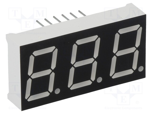 Display: LED; 7-segment; 14.2mm; 0.56"; No.char: 3; blue; 80mcd