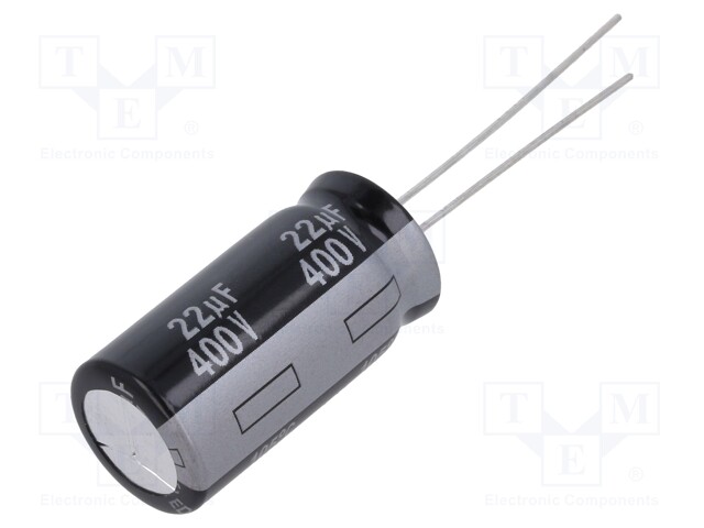 Electrolytic Capacitor, 22 µF, 400 V, ED Series, ± 20%, Radial Leaded, 10000 hours @ 105°C