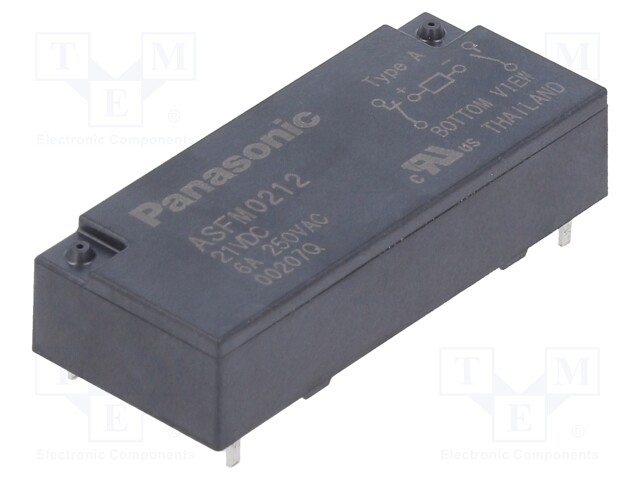 Relay: miniature; NC + NO; Ucoil: 21VDC; 4A/250VAC; 4A/30VDC; 6A