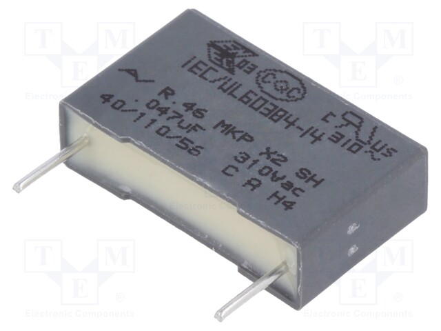 Capacitor: polypropylene; X2; 47nF; 15mm; ±20%; 18x5x11mm; 310VAC