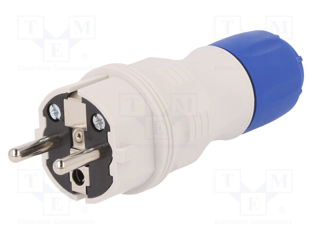 Connector: AC supply; plug; Layout: 2P+PE; blue,grey; 250VAC; 16A