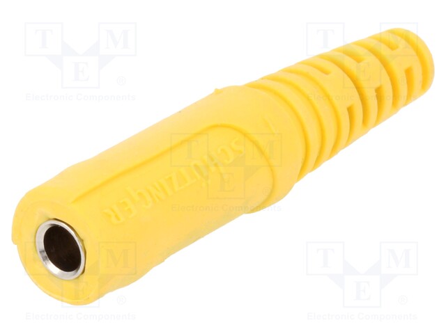 Socket; 4mm banana; 32A; 70VDC; yellow; nickel plated; on cable