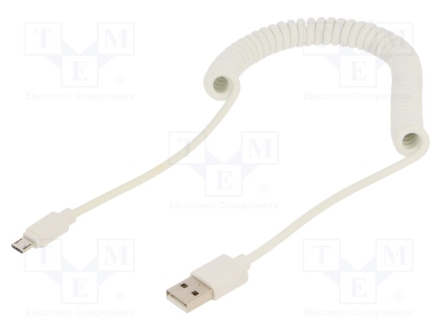 Cable; coiled,USB 2.0; USB A plug,USB B micro plug; gold-plated